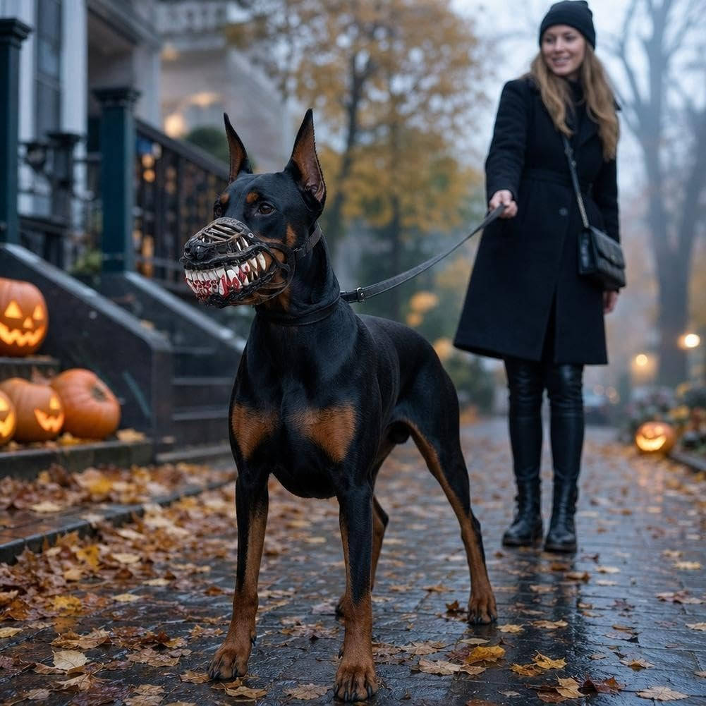 Halloween Red Teeth Dog Muzzle, Realistic Horror Mask with Breathable Anti Bite Basket Design for Cosplay