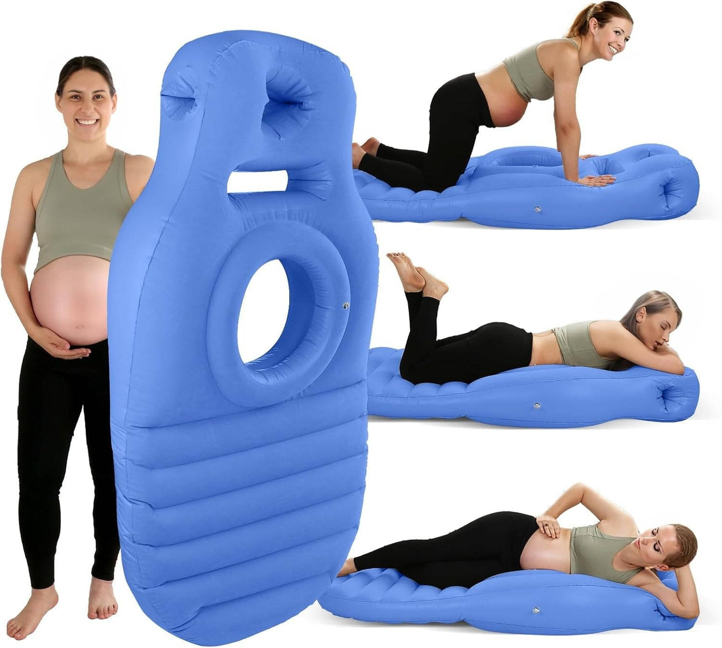 Pregnancy Support Pillow with Belly Cradle Opening and Dual Air Chambers, Pump Included
