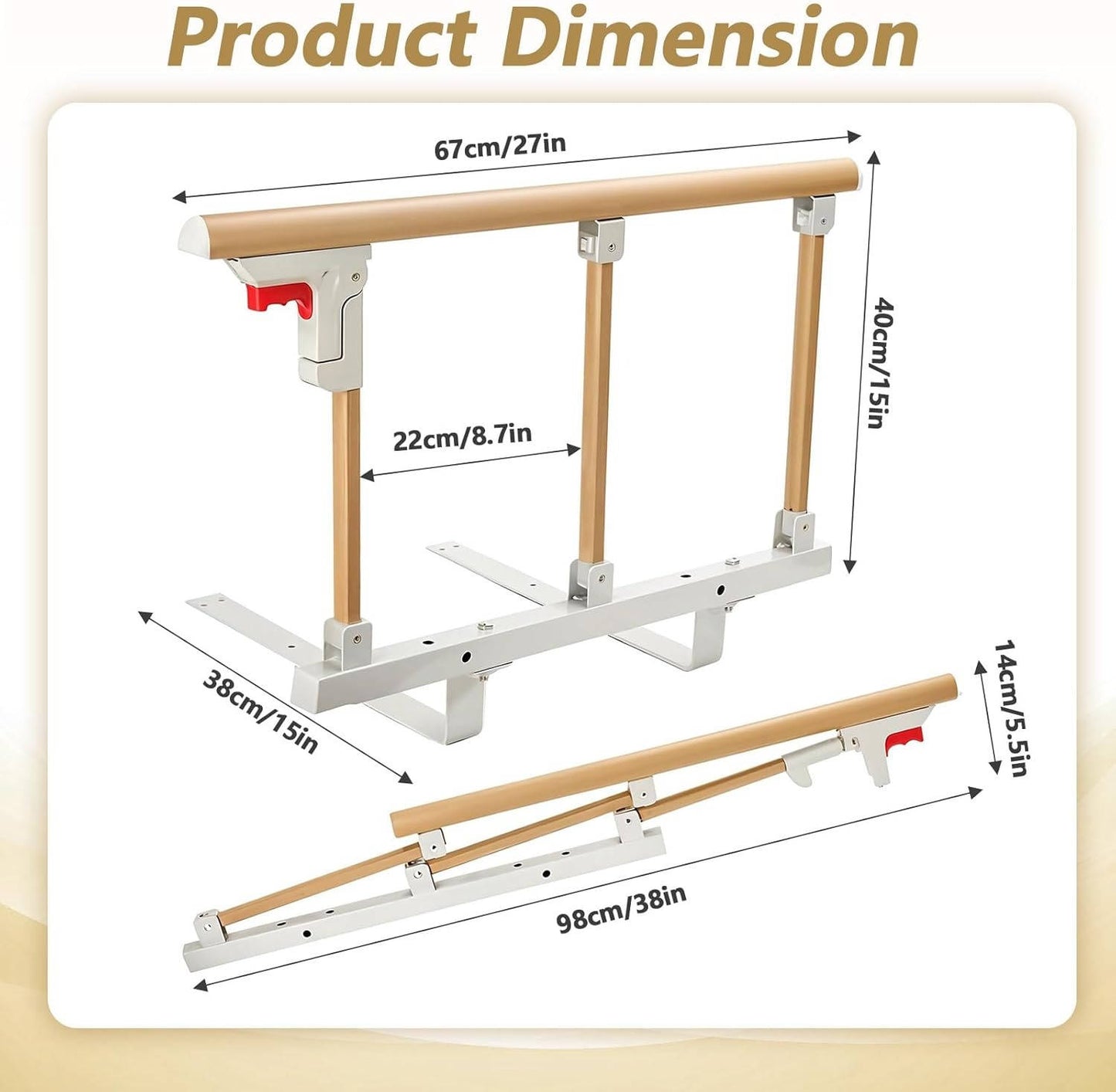 Large Anti Fall Elderly Bed Guard Rail, Adjustable Safety Bed Assist Rail for Seniors
