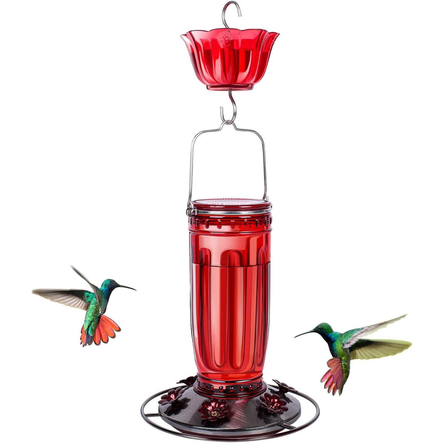 Glass Hummingbird Feeder for Outdoors, Wild Bird Feeder with 6 Feeding Ports for Garden Yard