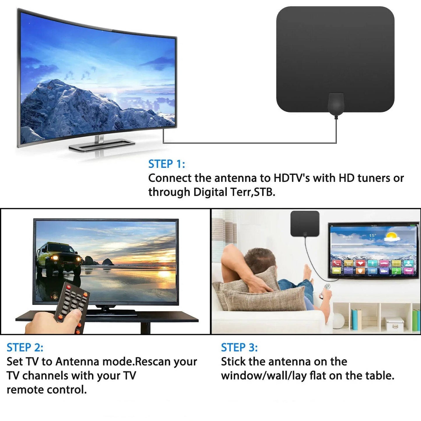 300 Miles Indoor Digital Amplified HDTV Antenna with Signal Booster for Local Channels