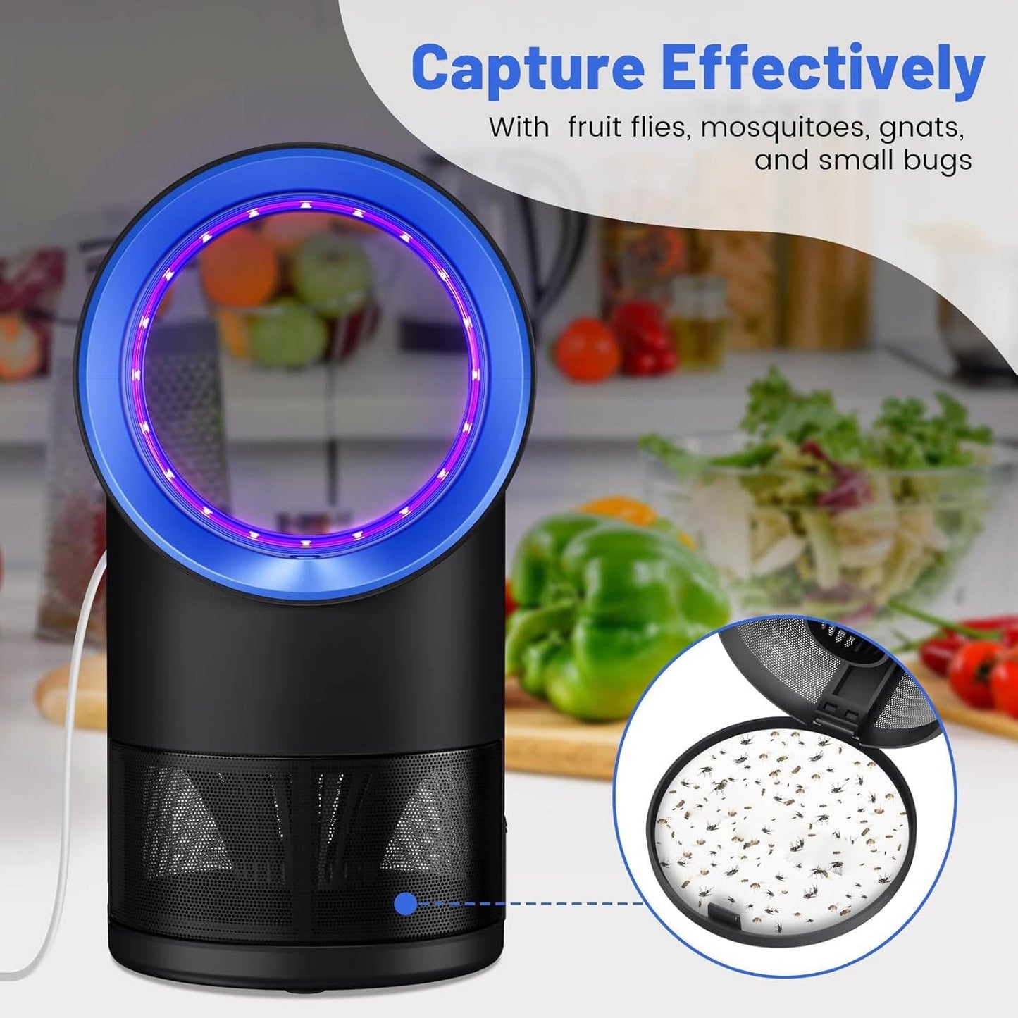 Indoor Fruit Fly & Gnat Trap, Smart Insect Catcher with Adjustable Timer for Home, Kitchen & Houseplants