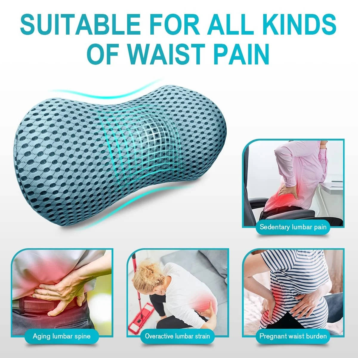 Office Chair Lumbar Support Pillow, Memory Foam Backrest Cushion for Lower Back Support