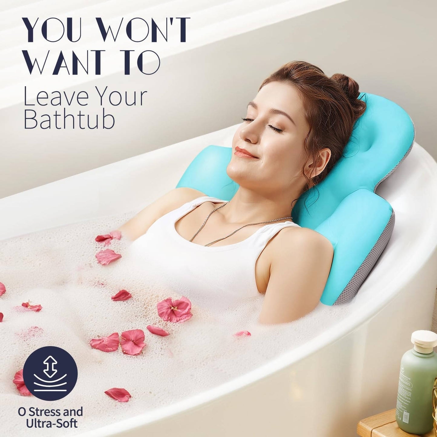 Full Body Bath Pillow for Bathtub, Thick Tub Cushion, Head, Neck & Back Support, Luxury Bath Headrest