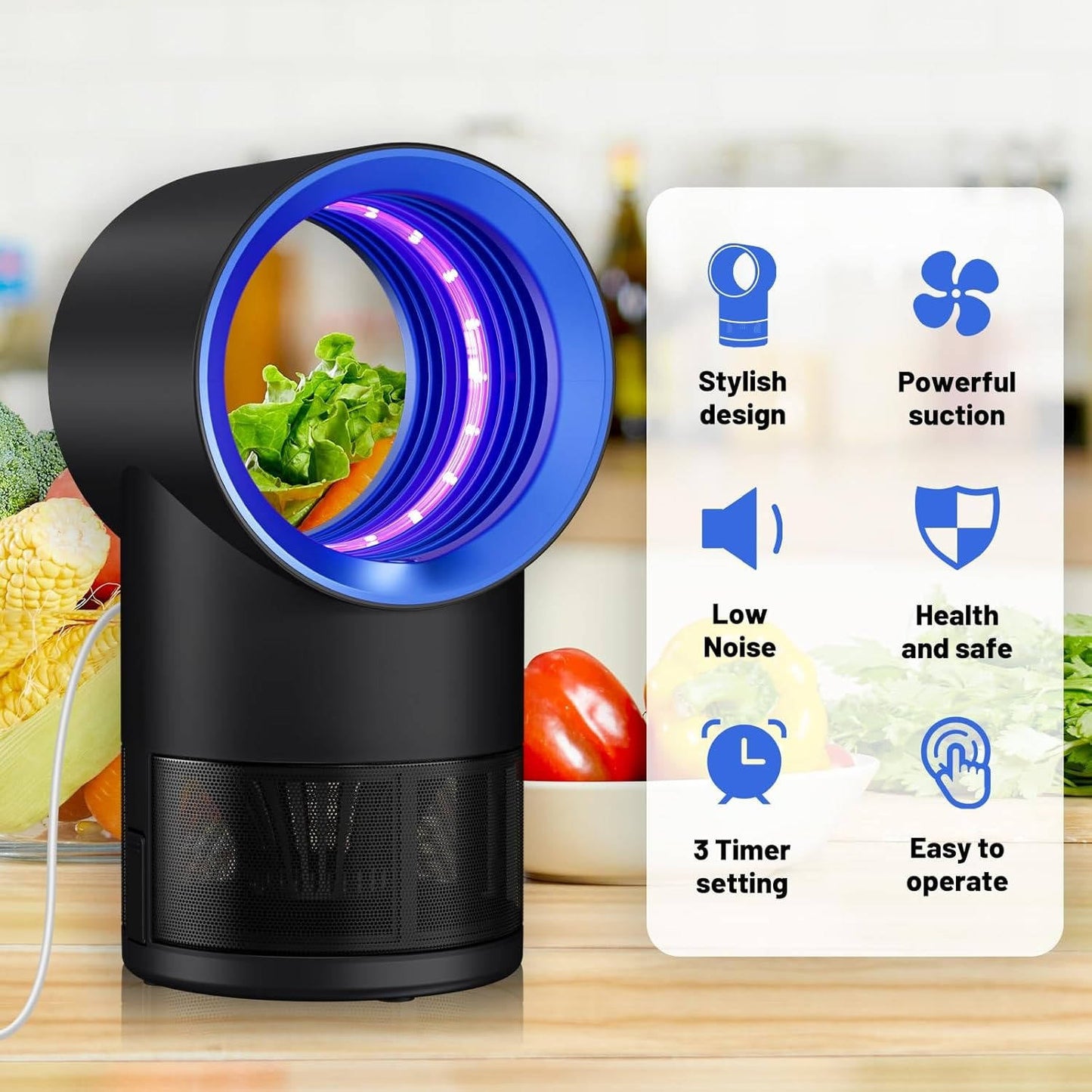 Indoor Fruit Fly & Gnat Trap, Smart Insect Catcher with Adjustable Timer for Home, Kitchen & Houseplants