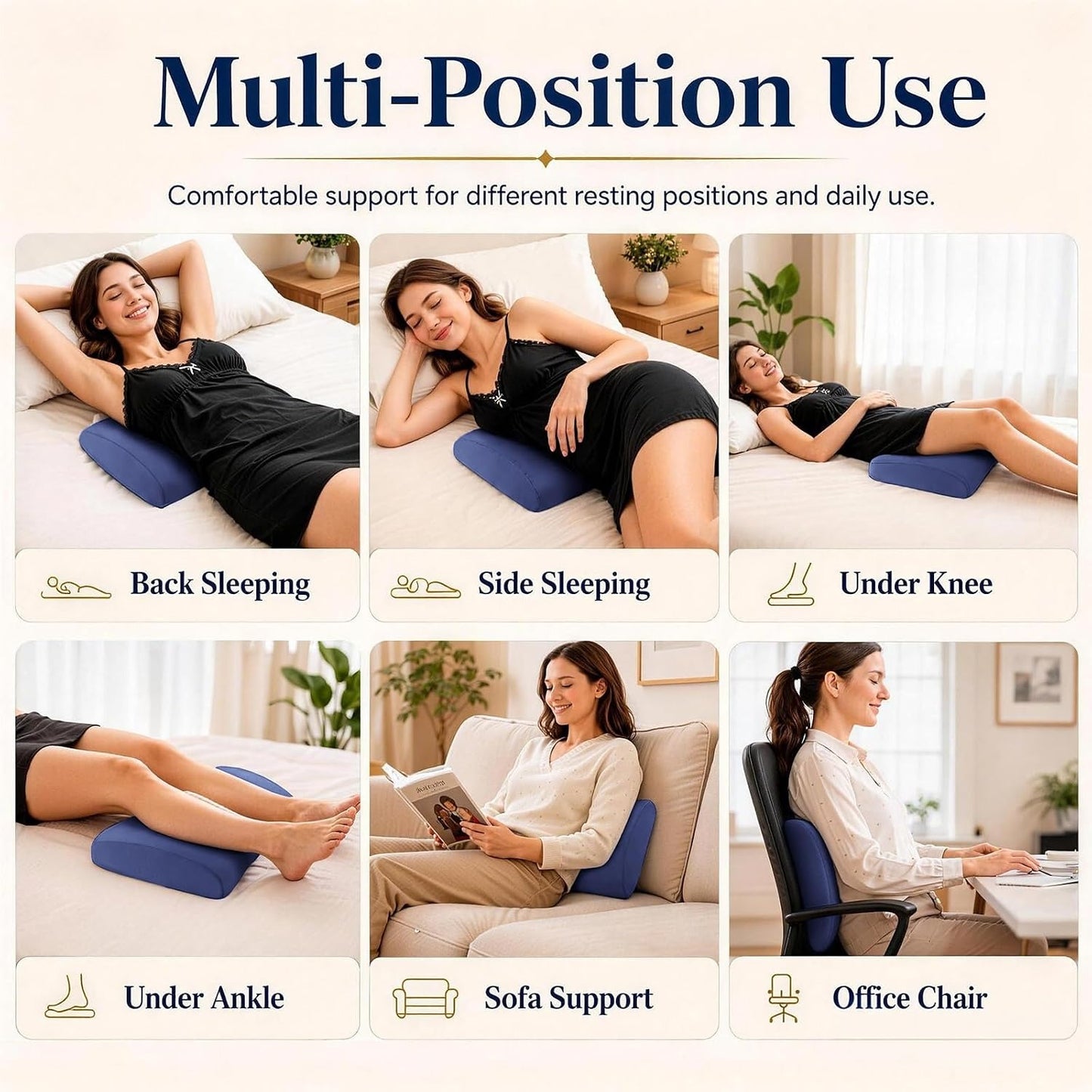 Lower Back Support Pillow, Memory Foam Lumbar Pillow for Sleeping, Cooling Waist Bolster for Side, Back & Stomach Sleepers