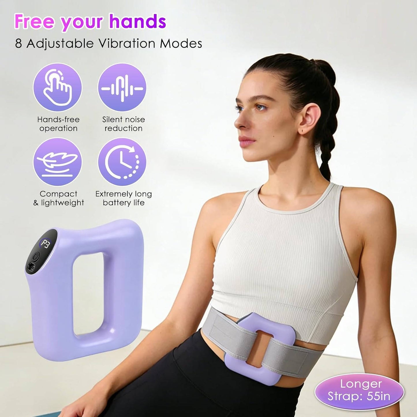 Electric Full Body Fascia Ring Massager with Adjustable Strap, 8 Vibration Modes for Belly, Back, Legs and Waist