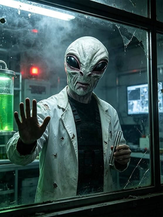 Adult Alien Mask, Area 51 Full Head Latex Mask for Halloween Cosplay Costume Parties