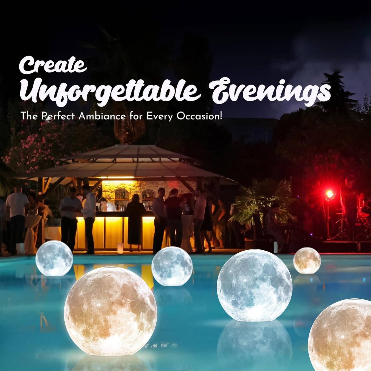 Full Moon Floating Pool Lights, Solar Powered, 14" Inflatable Light Up Pool Balls for Swimming Pool, Solar Pool Lights That Float