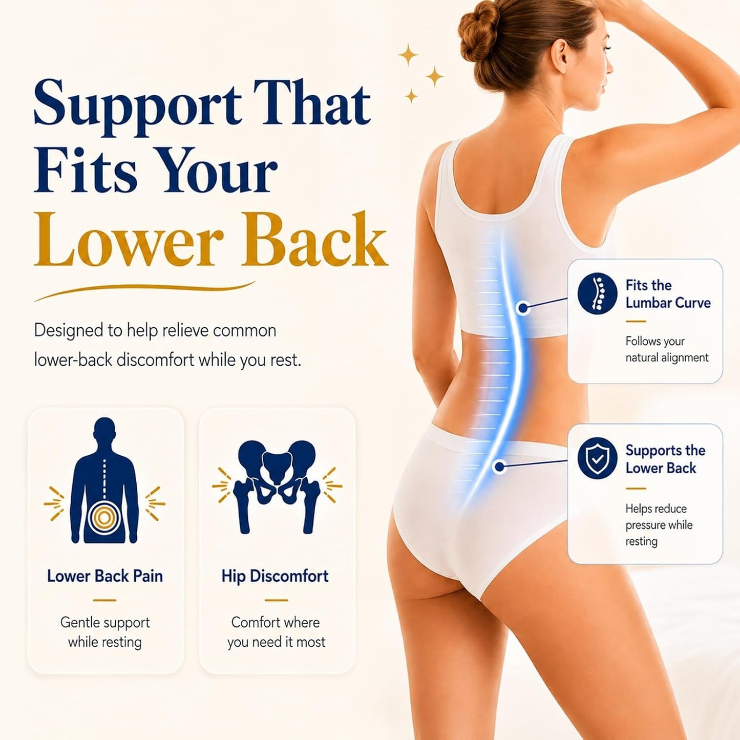 Lower Back Support Pillow, Memory Foam Lumbar Pillow for Sleeping, Cooling Waist Bolster for Side, Back & Stomach Sleepers