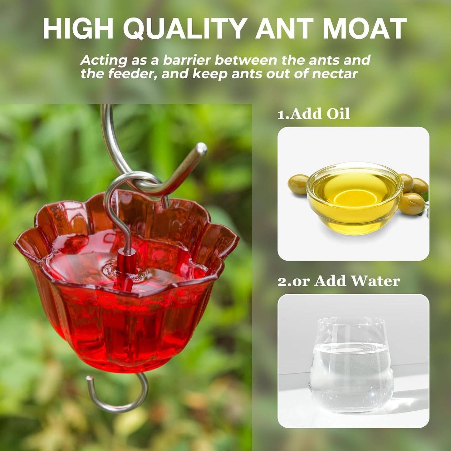 Glass Hummingbird Feeder for Outdoors, Wild Bird Feeder with 6 Feeding Ports for Garden Yard