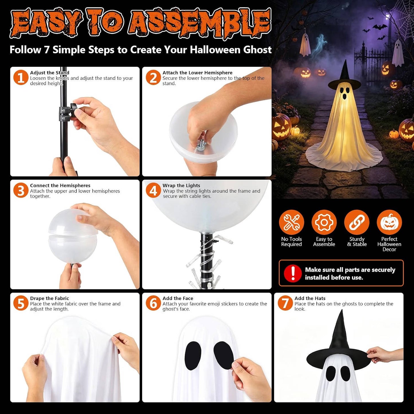2 Pack 5 FT Halloween Ghost Decorations, Lighted Ghosts with Remote for Indoor and Outdoor Halloween Decor