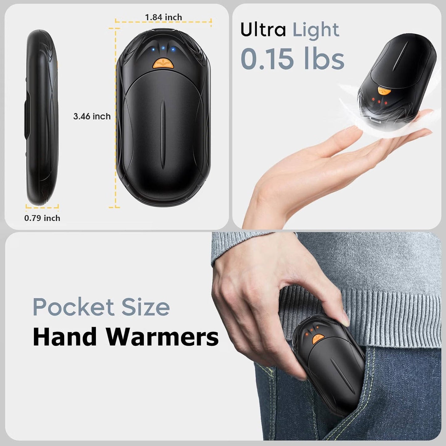 2 Pack Rechargeable Hand Warmers, AI Smart Electric Pocket Heaters with 20 Hour Long Lasting Heat for Outdoor Activities