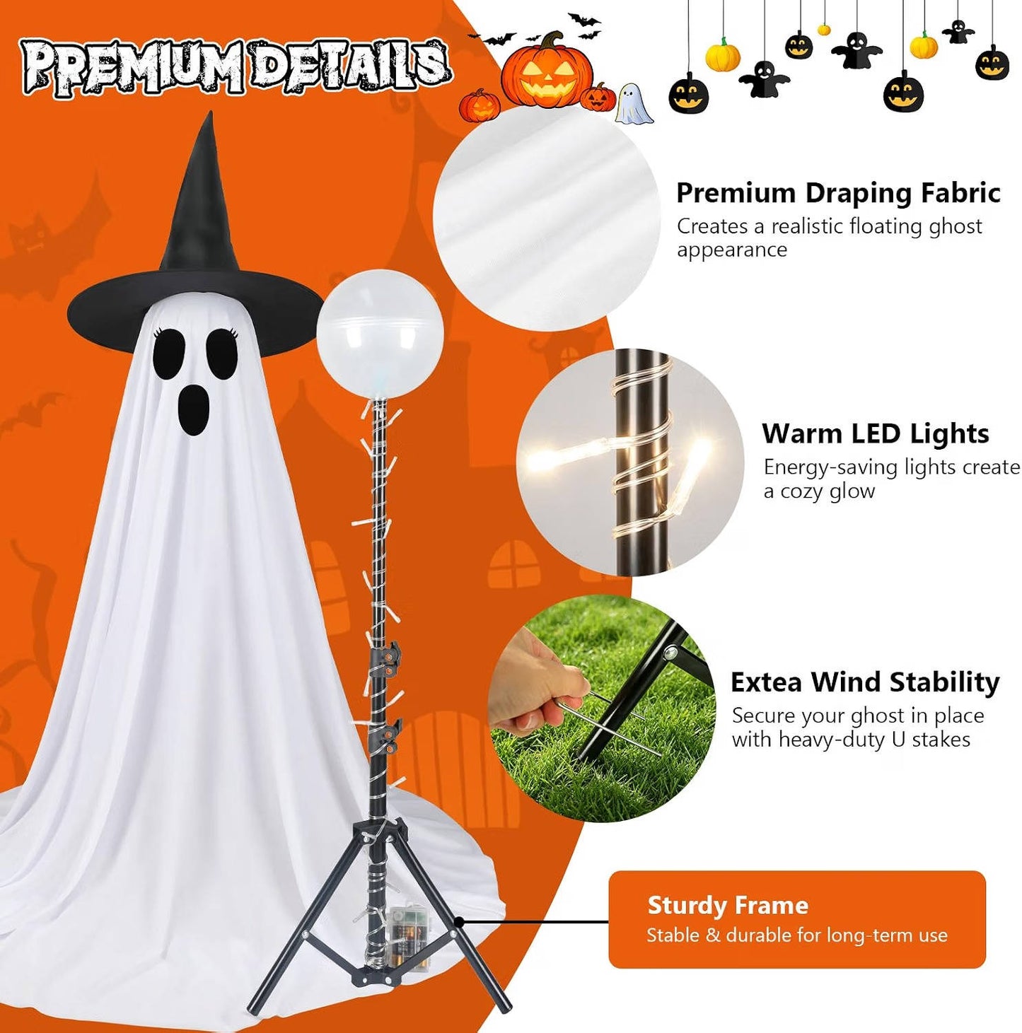 2 Pack 5 FT Halloween Ghost Decorations, Lighted Ghosts with Remote for Indoor and Outdoor Halloween Decor