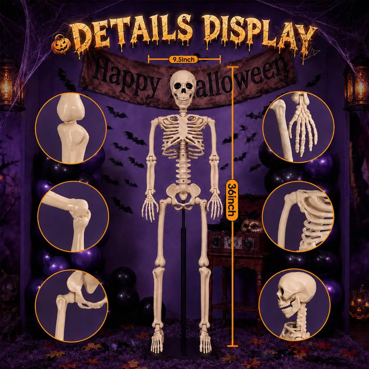 2 Pack 36 Inch Halloween Skeleton Decorations, Movable Joint Skeletons for Haunted Houses, Front Lawn and Graveyard Props
