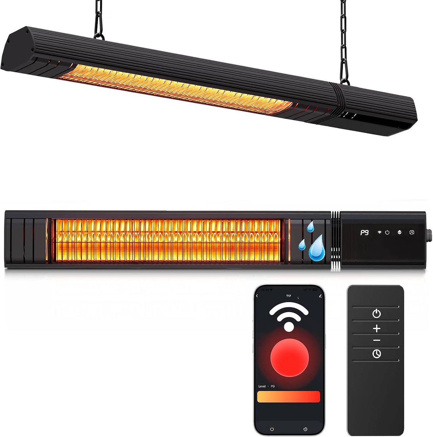 1500W Infrared Patio Heater, WiFi App Control, 9 Heat Levels and 24H Timer for Outdoor Heating