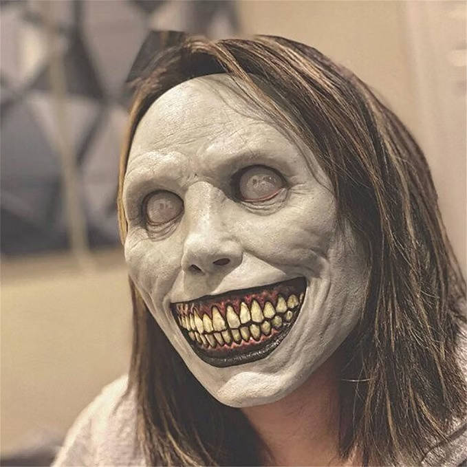 Demon Mask, Scary White Smiling Horror Mask with Eye for Halloween Cosplay and Costume Parties