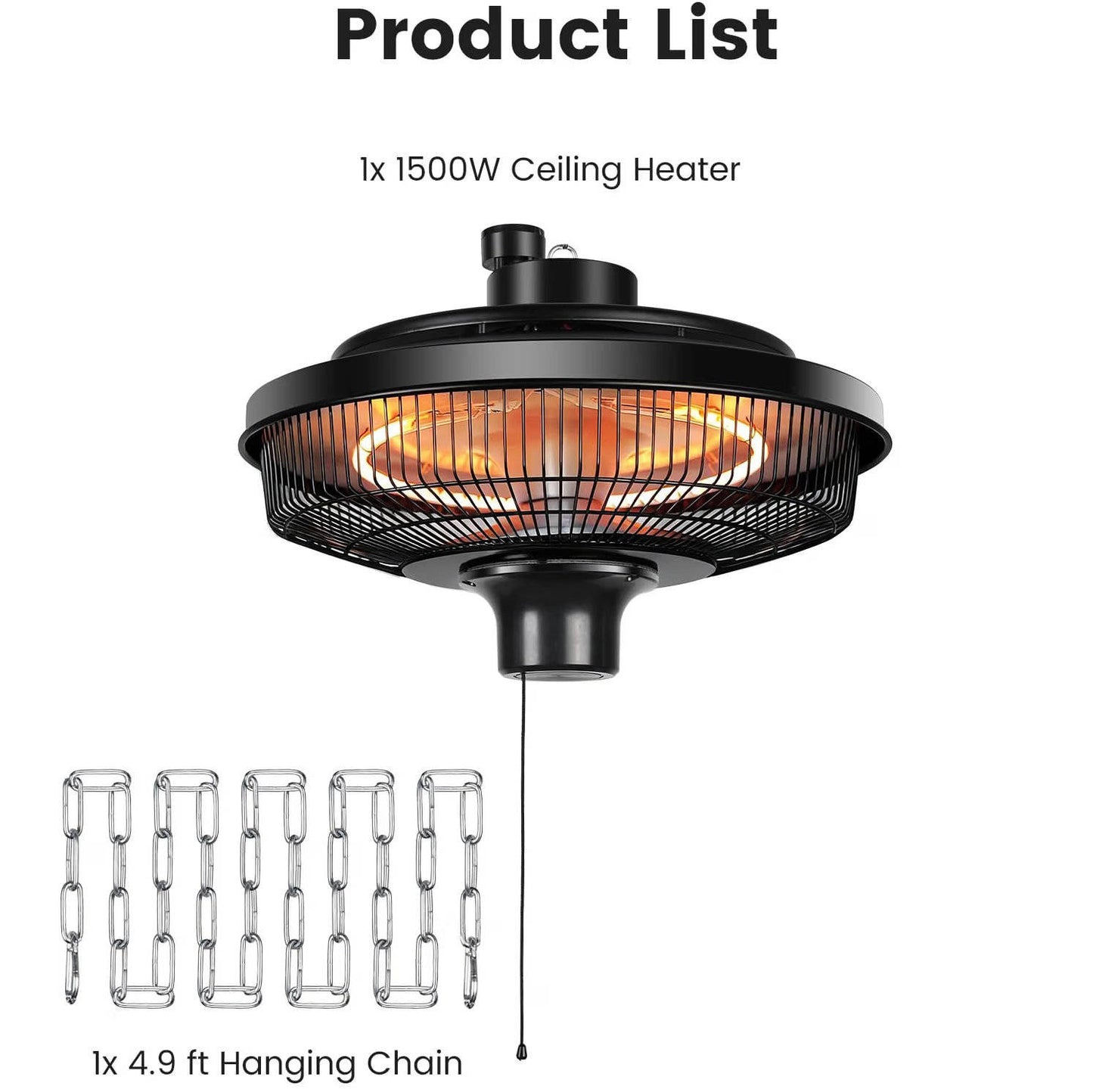 1500W Electric Ceiling Heater, Indoor Outdoor Hanging Heater for Home Patio Gazebo and Greenhouse