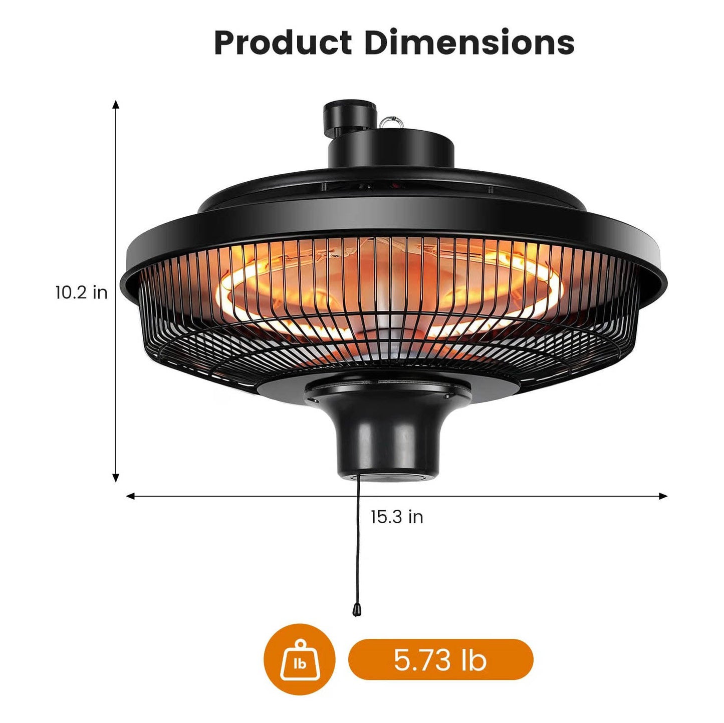 1500W Electric Ceiling Heater, Indoor Outdoor Hanging Heater for Home Patio Gazebo and Greenhouse