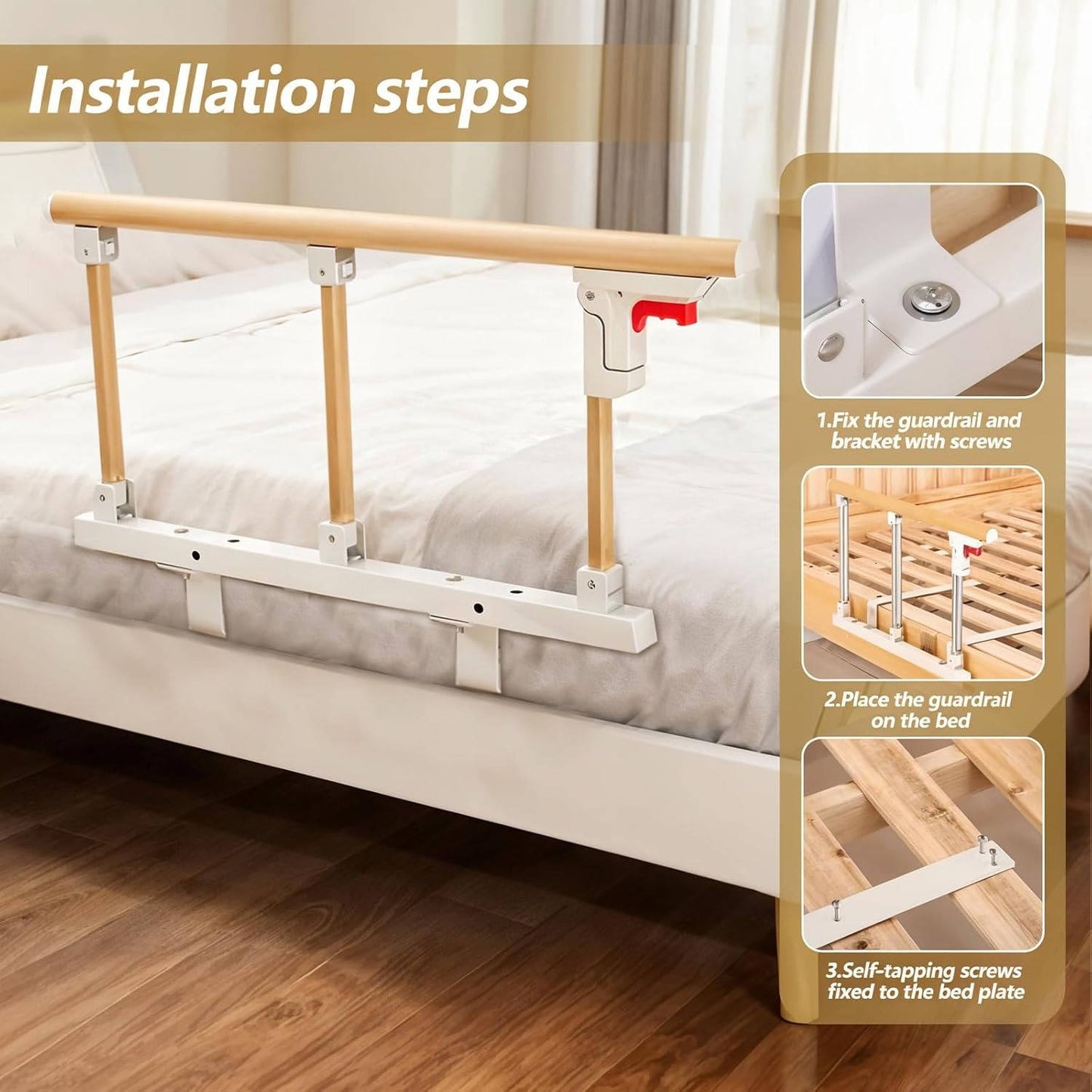 Large Anti Fall Elderly Bed Guard Rail, Adjustable Safety Bed Assist Rail for Seniors