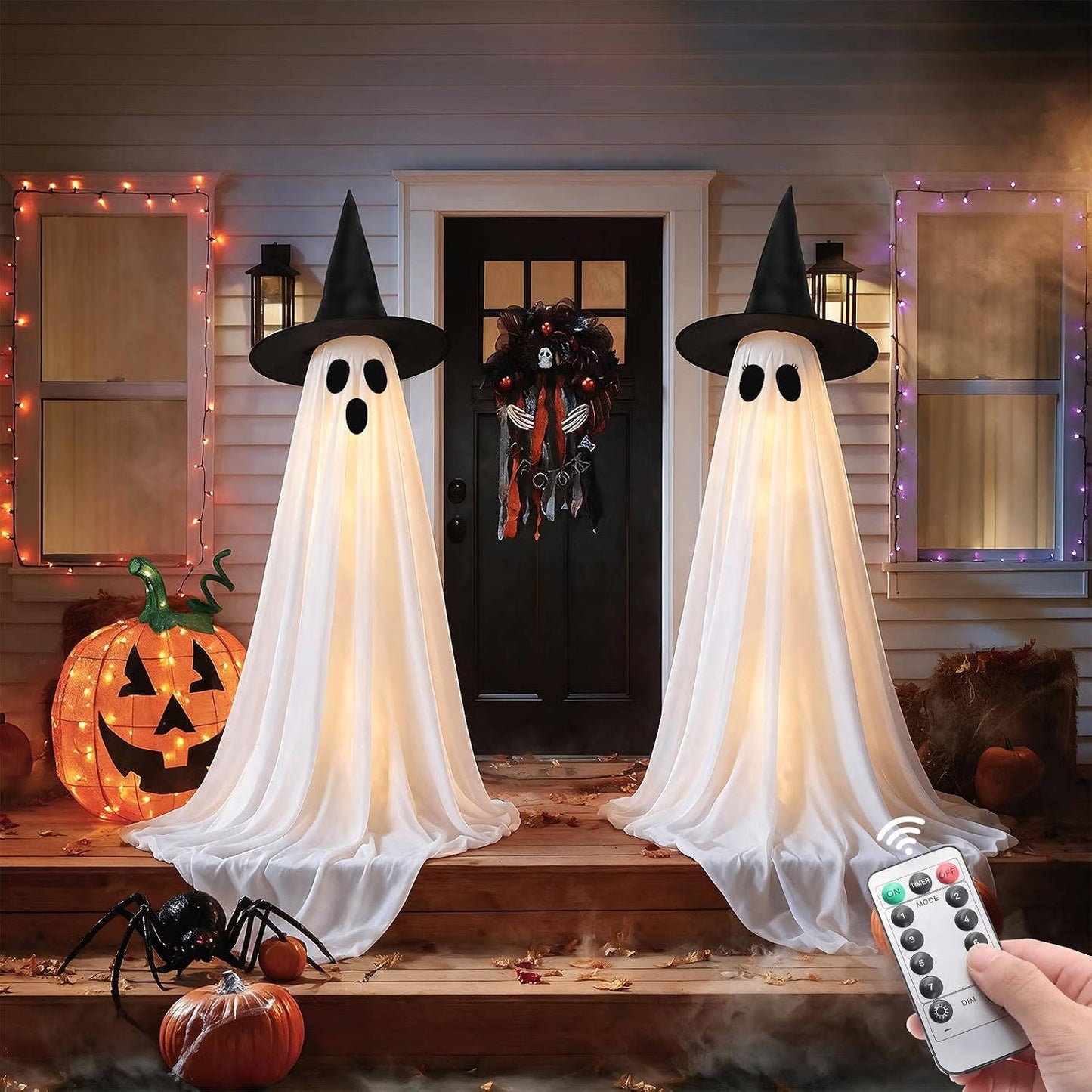 2 Pack 5 FT Halloween Ghost Decorations, Lighted Ghosts with Remote for Indoor and Outdoor Halloween Decor