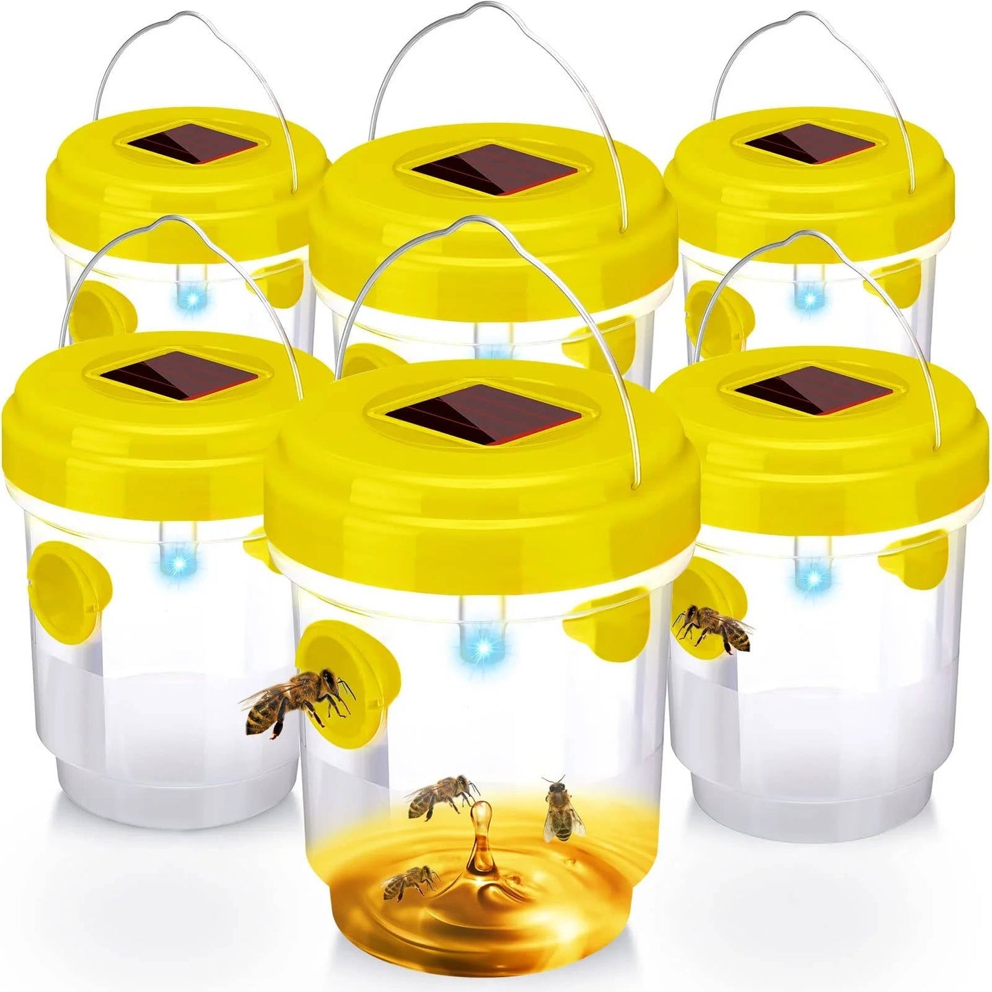 6 Packs Solar Wasp & Bee Trap with UV, Reusable, Outdoor