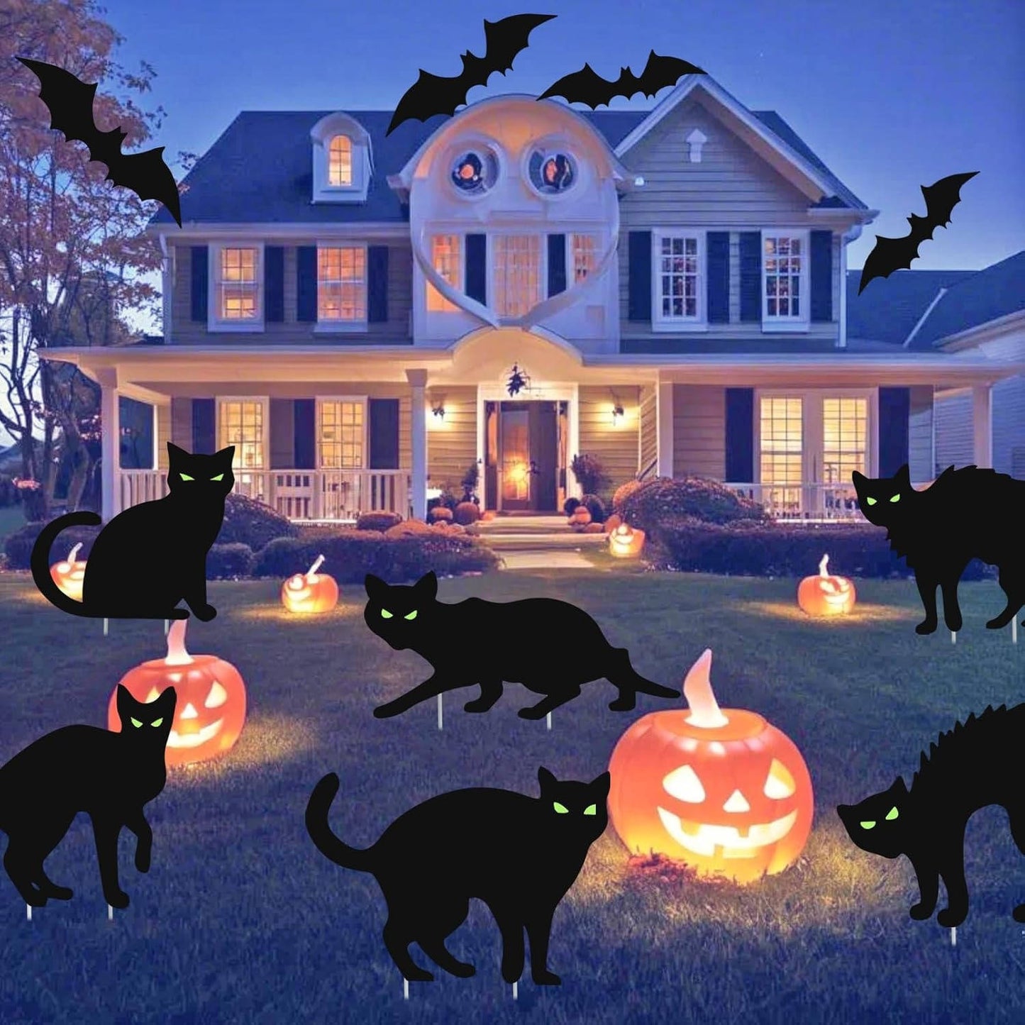 6 Pack Halloween Black Cat Yard Decorations, Waterproof Lawn Signs with Stakes and Glow in Dark Eyes for Outdoor Halloween Decor