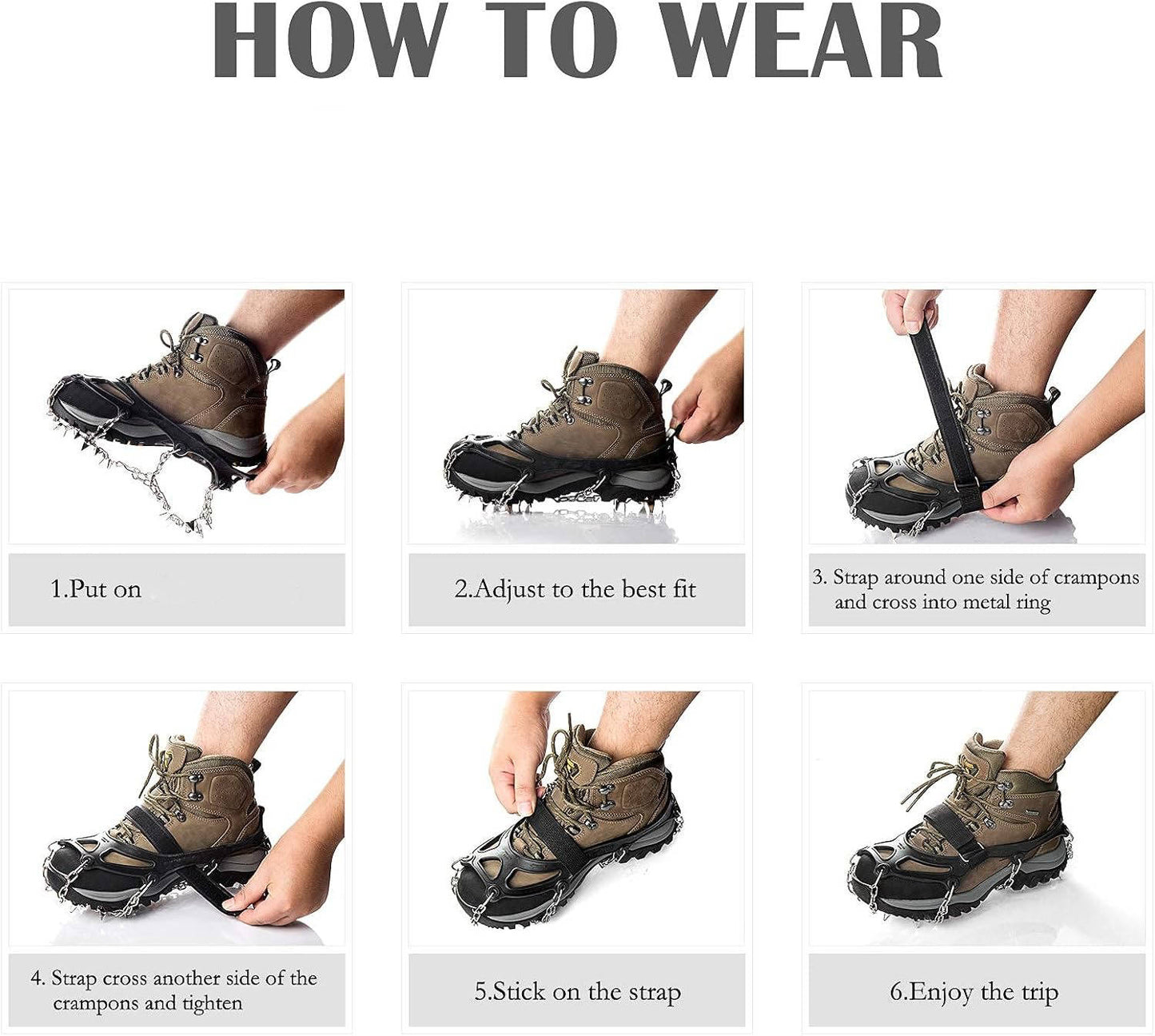 Ice Cleats for Shoes & Boots, 19 Stainless Steel Spikes, Anti Slip Snow Traction Grips for Hiking, Walking & Climbing