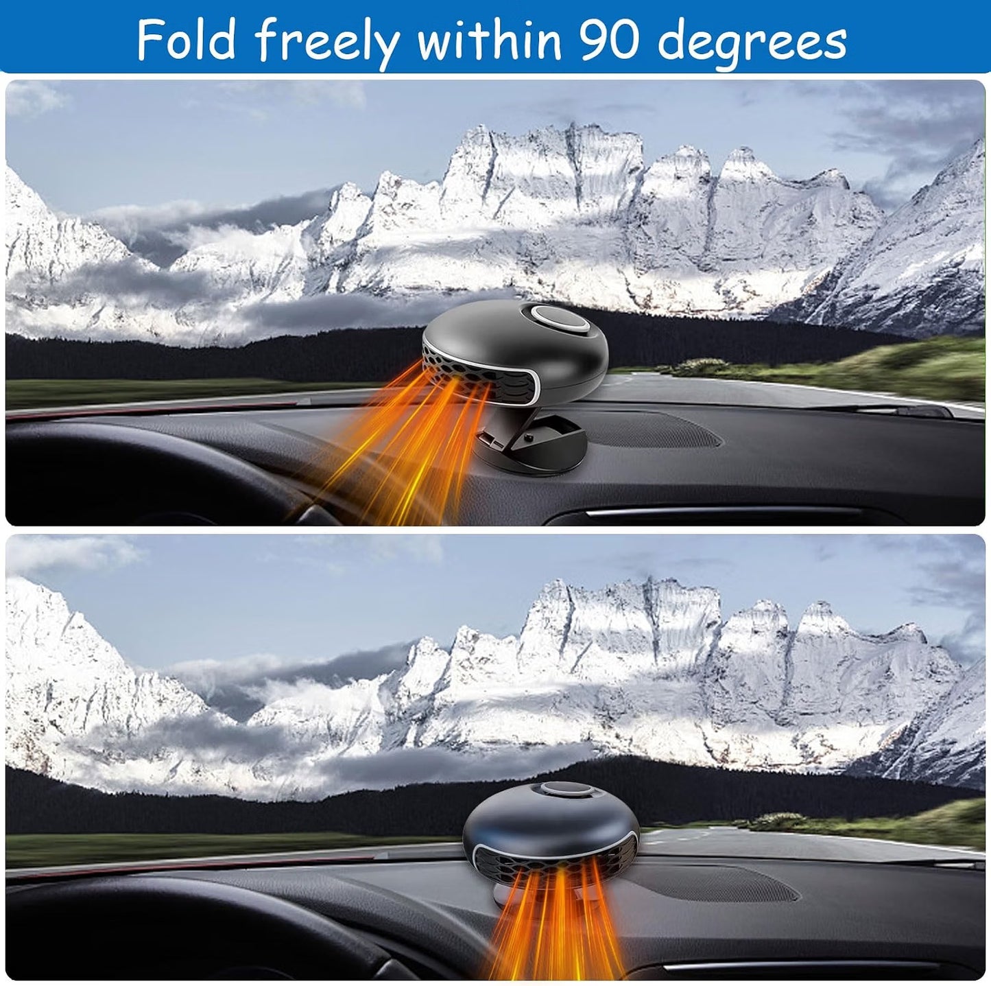 12V Car Heater, 150W Cigarette Lighter Defroster & Defogger, 360° Rotating Portable Fast Heater for Windshield