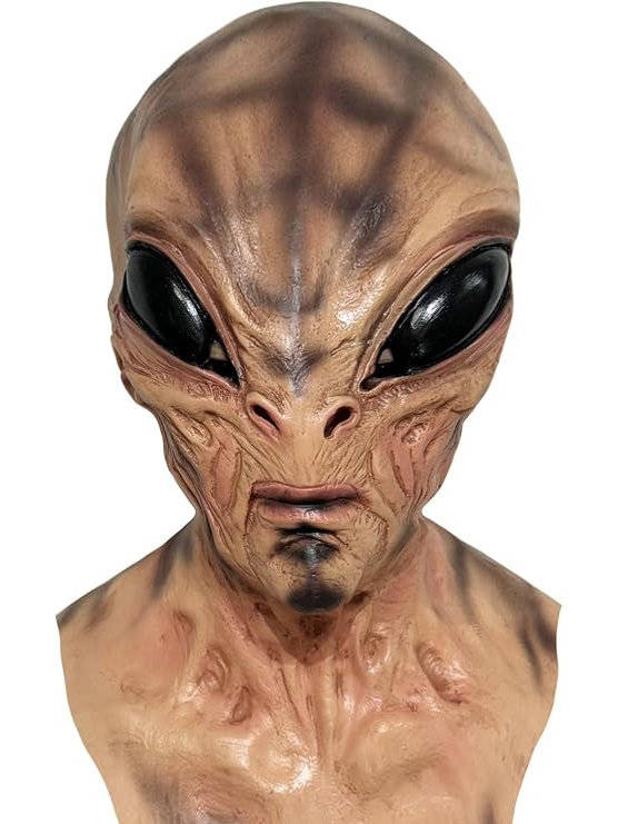 Adult Alien Mask, Area 51 Full Head Latex Mask for Halloween Cosplay Costume Parties
