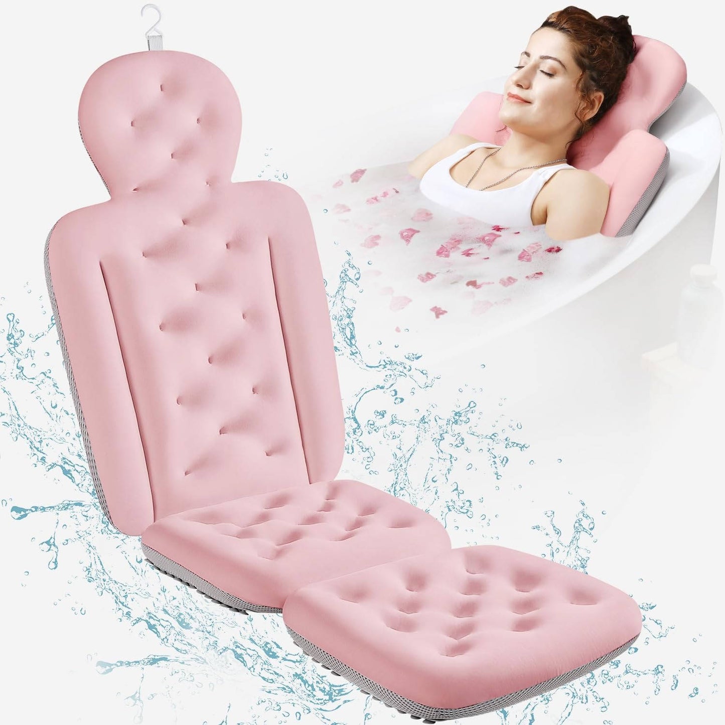 Full Body Bath Pillow for Bathtub, Thick Tub Cushion, Head, Neck & Back Support, Luxury Bath Headrest