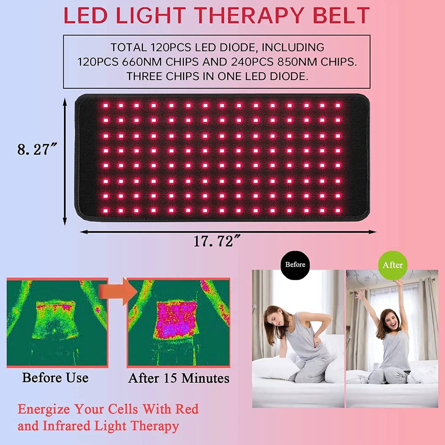 Medical Grade at Home Infrared Light Therapy Pad Belt for Pain Relief, Adjustable Heat Therapy Wrap