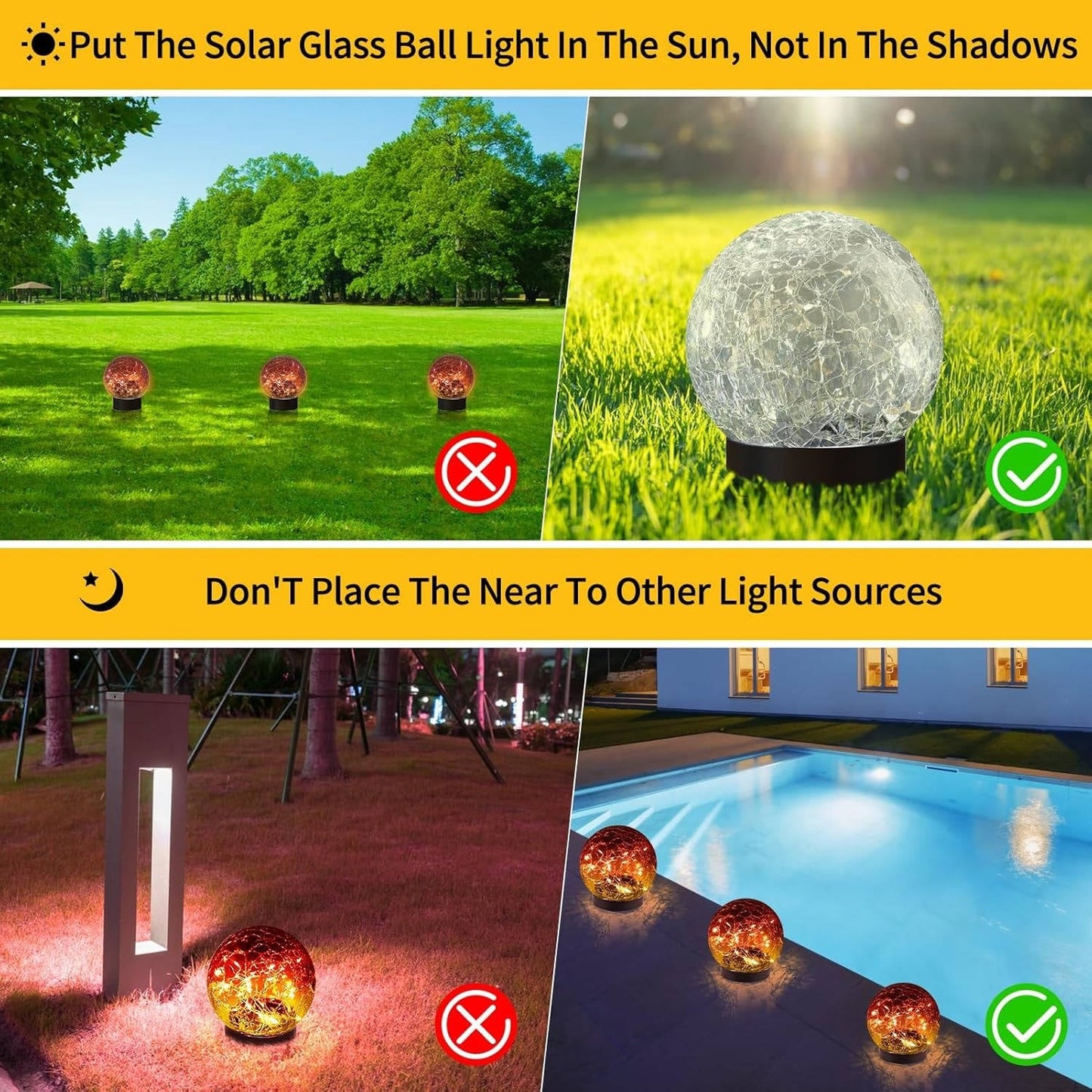 Solar Cracked Glass Globe Lights for Yard, Patio, Walkway, Driveway, Pathway, Outdoor Decorative Orbs, 2 Pack