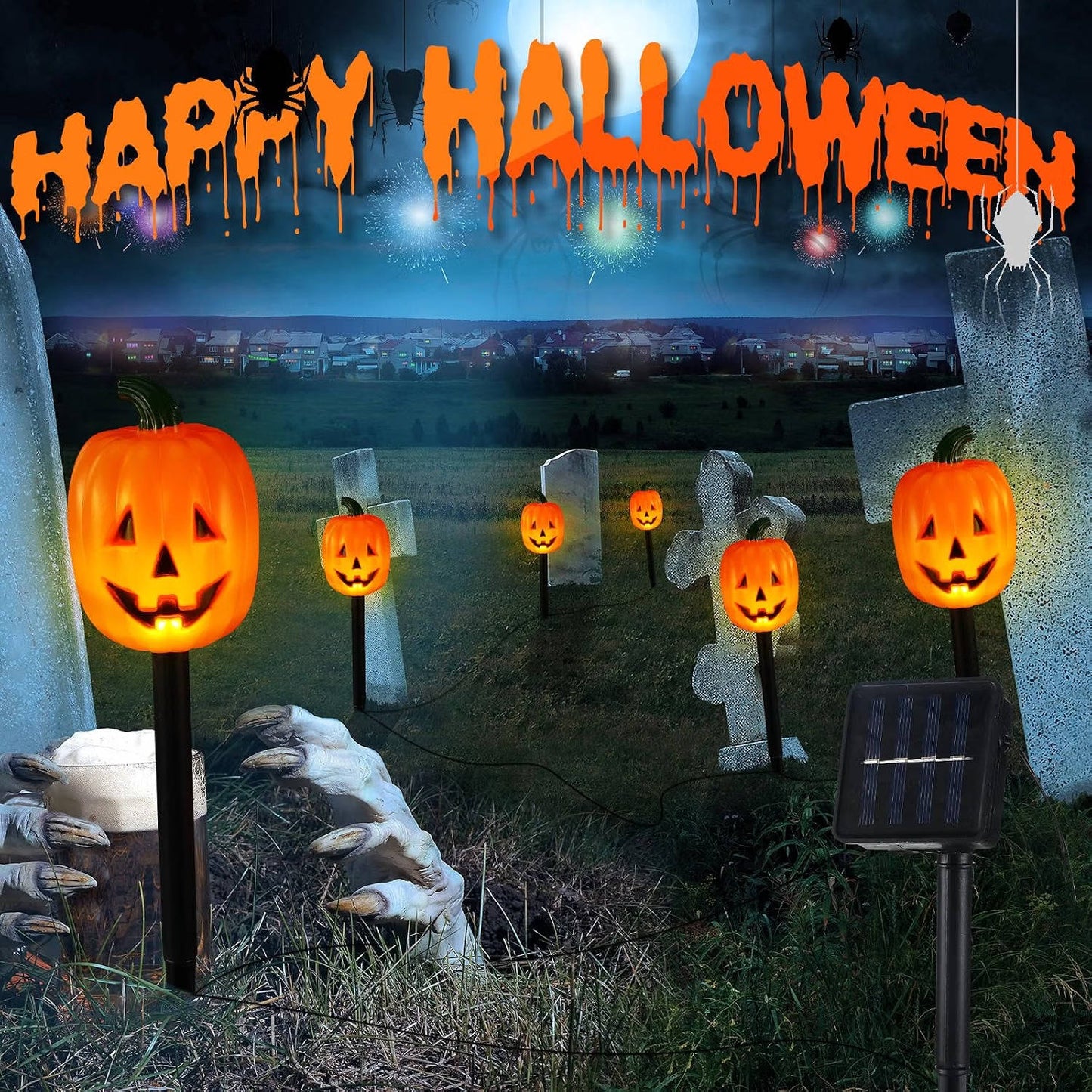 10 Pack Solar Pumpkin Stake Lights, Waterproof Halloween Outdoor Lights for Garden, Yard and Pathway Decor