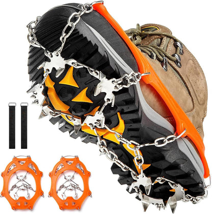 Ice Cleats for Shoes & Boots, 19 Stainless Steel Spikes, Anti Slip Snow Traction Grips for Hiking, Walking & Climbing