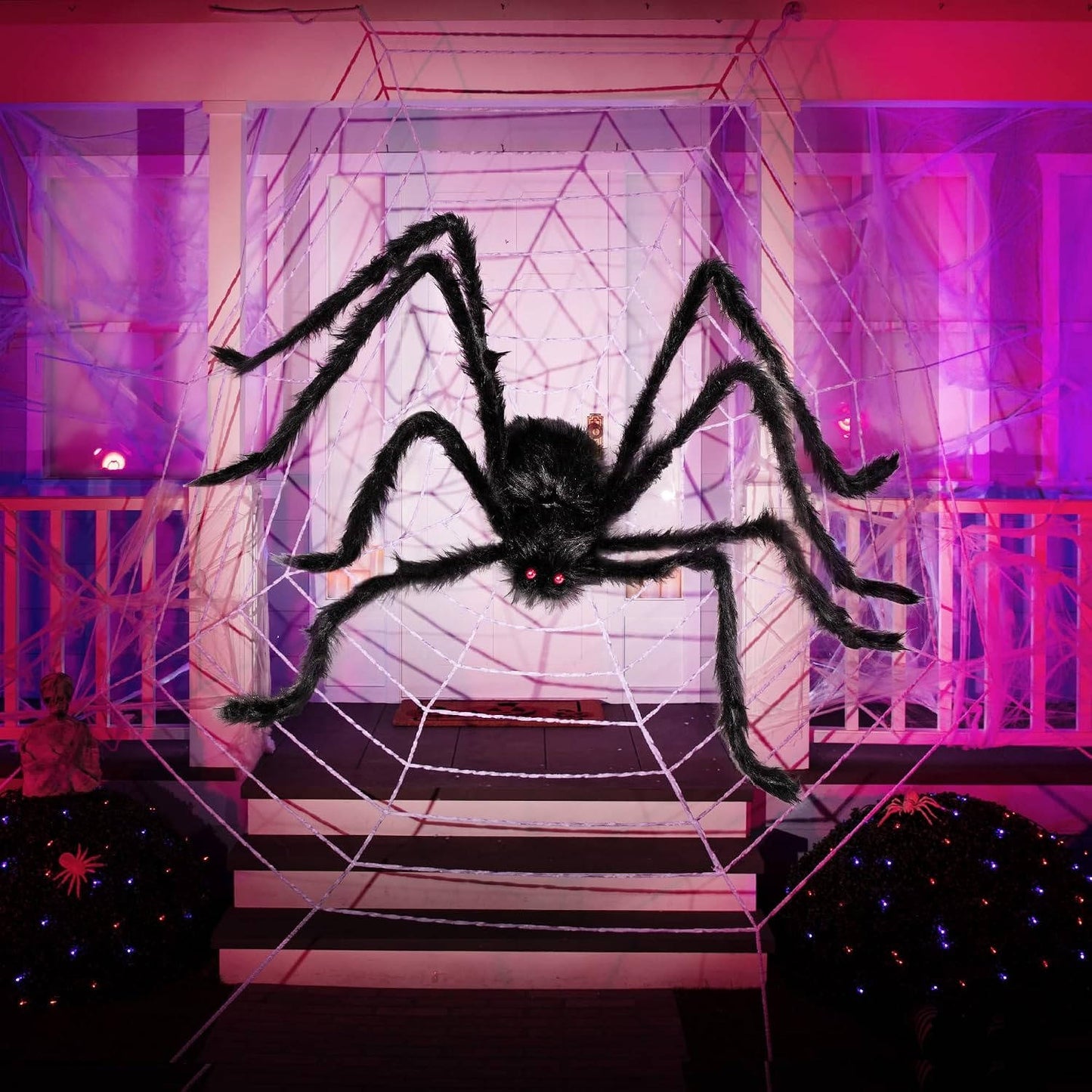 2 Pack 5 FT Halloween Giant Spider Decorations, Hairy Black Fake Spiders for Outdoor Yard, Haunted House and Indoor Party Decor