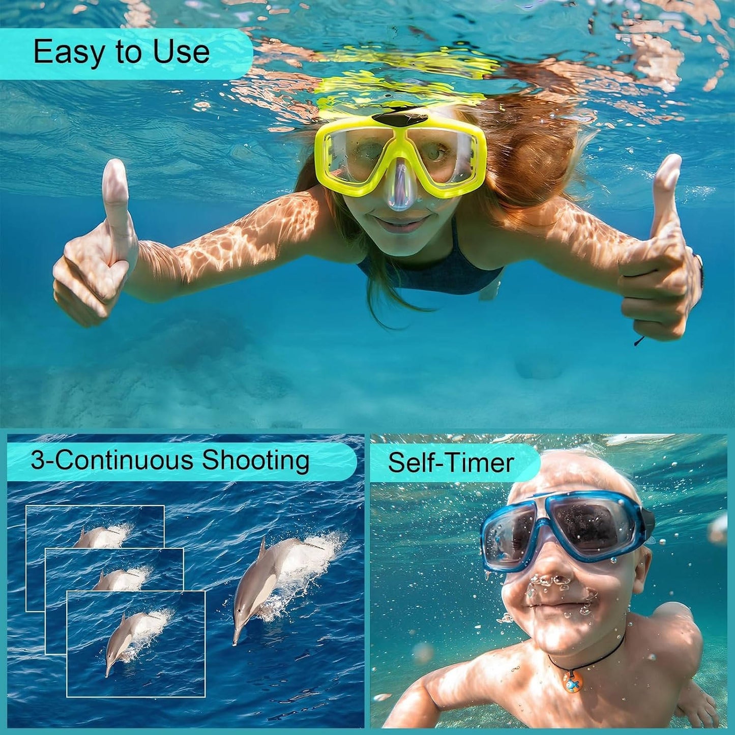 4K 64MP Underwater Digital Camera, Waterproof Camera for Swimming, Snorkeling & Diving