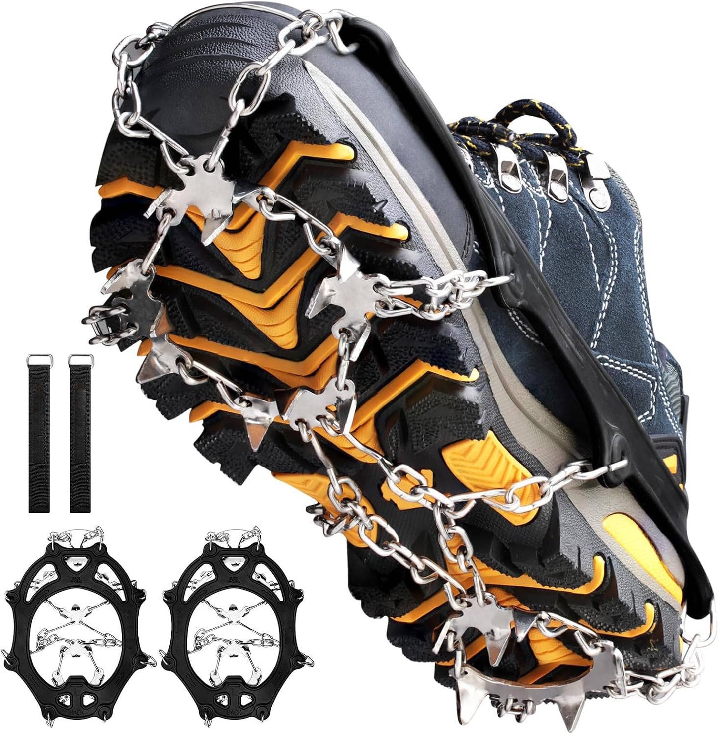 Ice Cleats for Shoes & Boots, 19 Stainless Steel Spikes, Anti Slip Snow Traction Grips for Hiking, Walking & Climbing