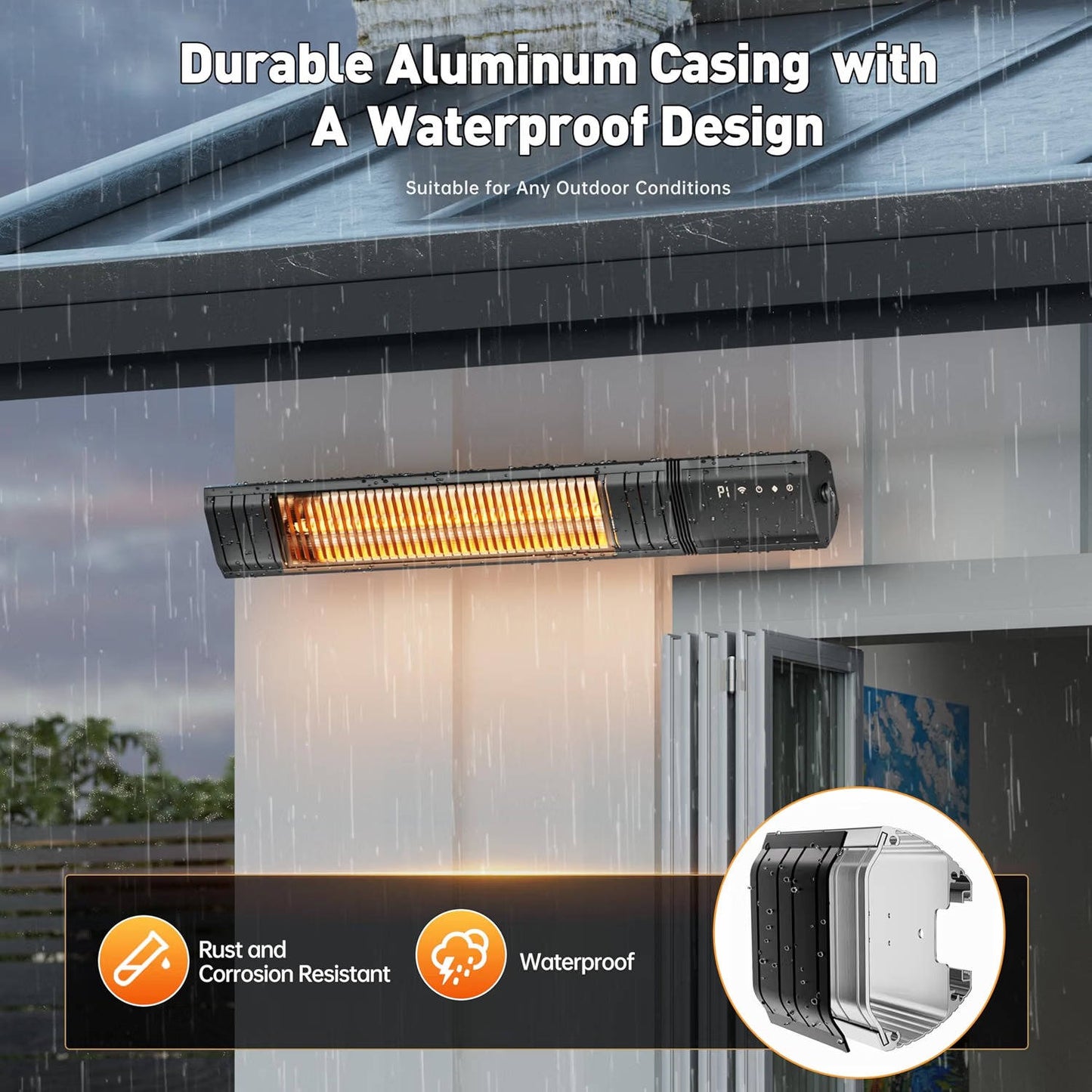 1500W Infrared Patio Heater, WiFi App Control, 9 Heat Levels and 24H Timer for Outdoor Heating