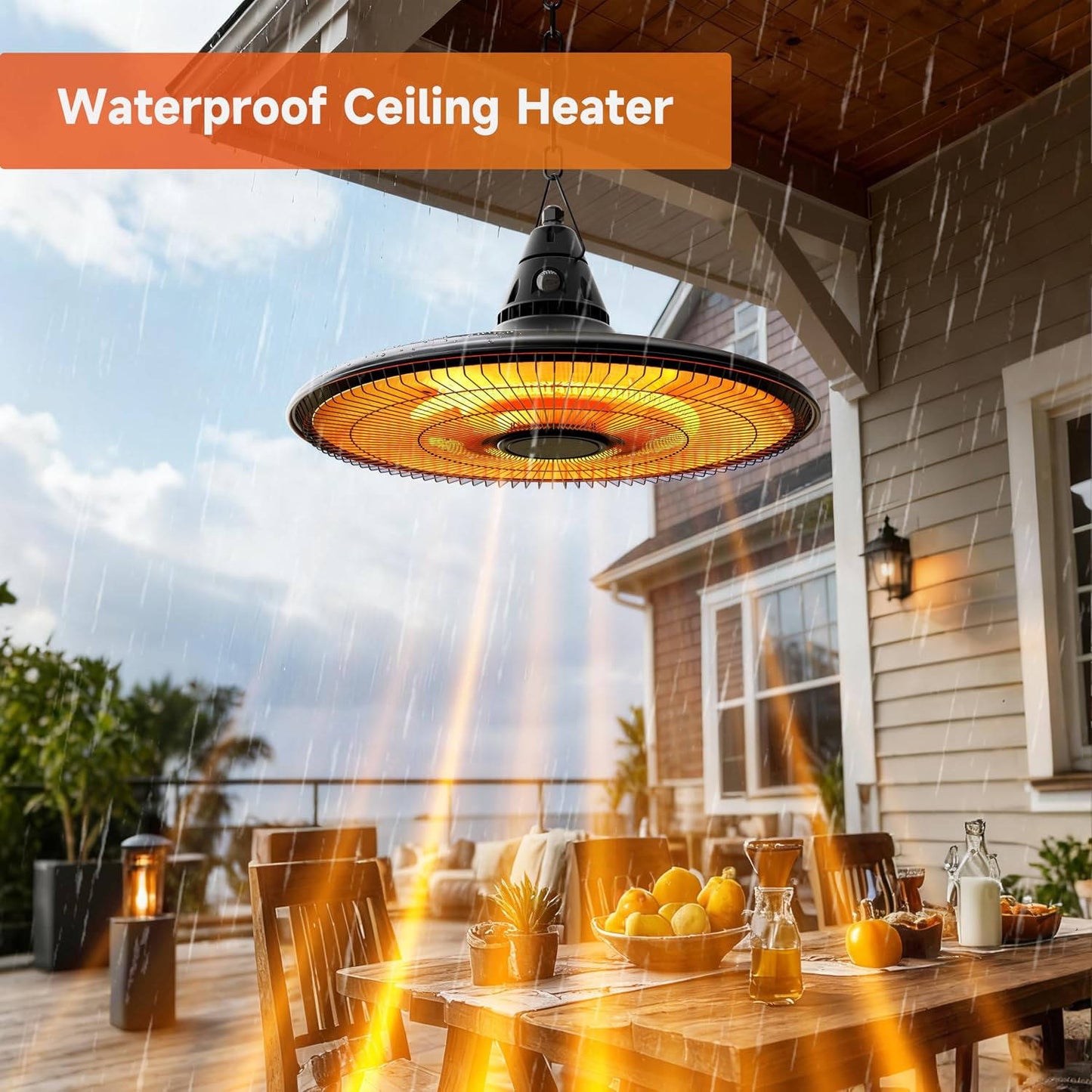 1500W Hanging Patio Heater, Outdoor Electric Infrared Ceiling Heater with Remote Control, Waterproof