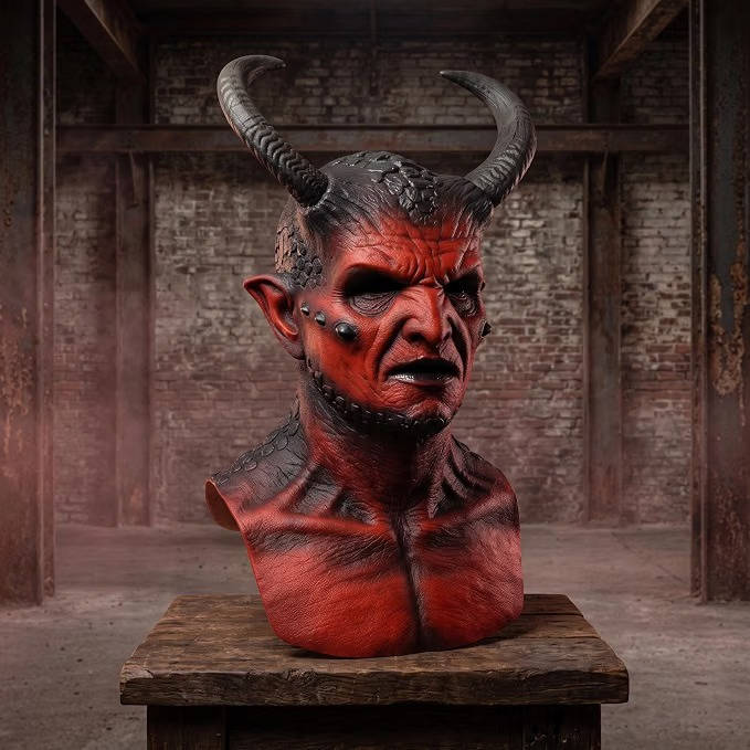 Demon Mask, Realistic Latex Mask with Horns for Halloween Cosplay and Costume Parties