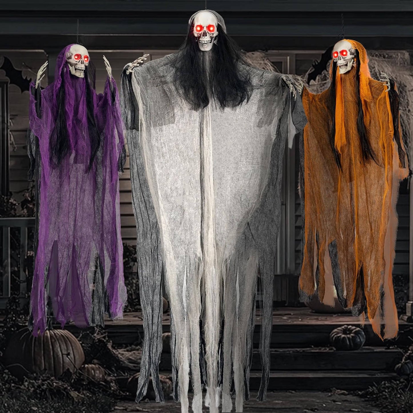 3 Pack Halloween Decorations, Lighted Eye Skeleton Ghosts for Indoor and Outdoor Halloween Decor