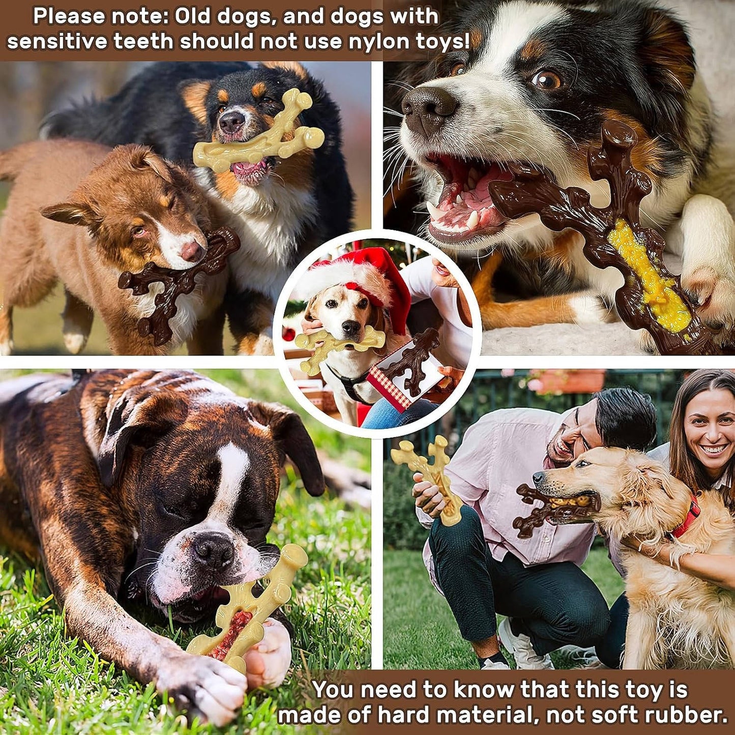 2 Pack Dog Chew Toys for Aggressive Chewers, Indestructible Dog Bones, Medium & Large Breed