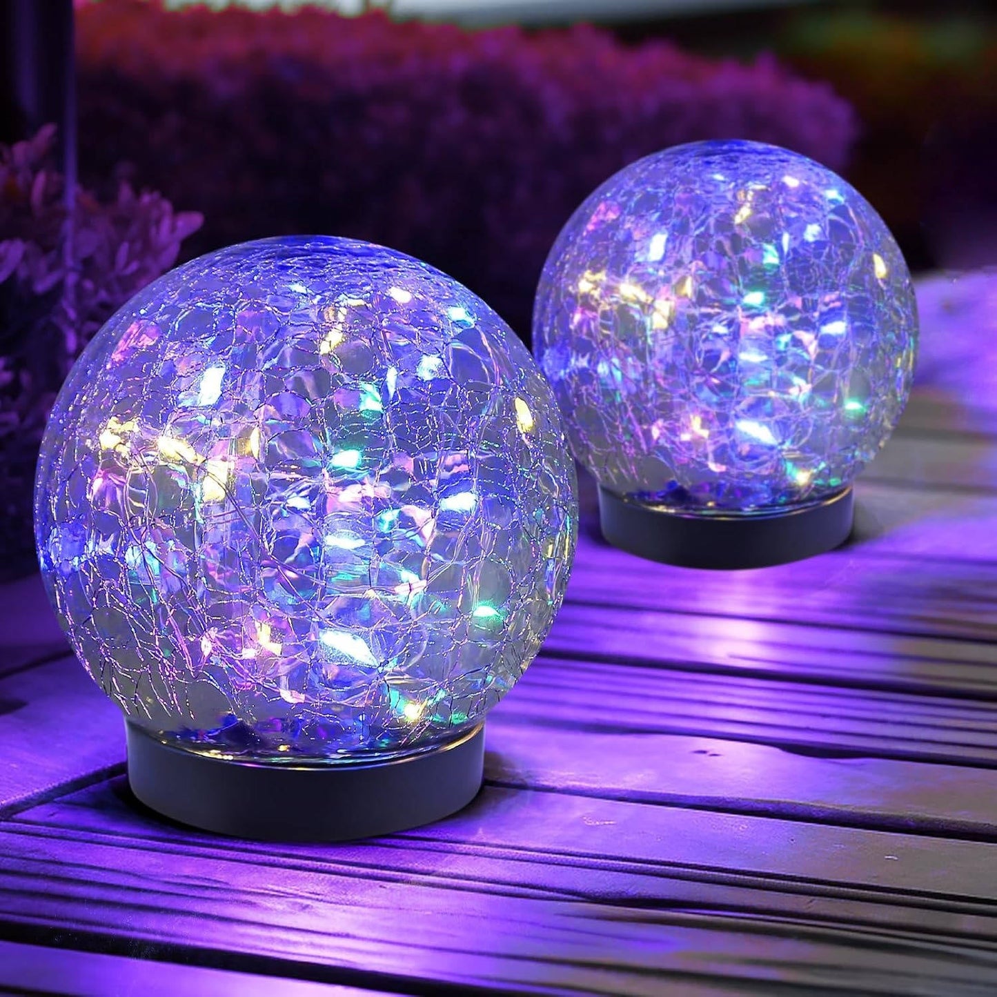 Solar Cracked Glass Globe Lights for Yard, Patio, Walkway, Driveway, Pathway, Outdoor Decorative Orbs, 2 Pack