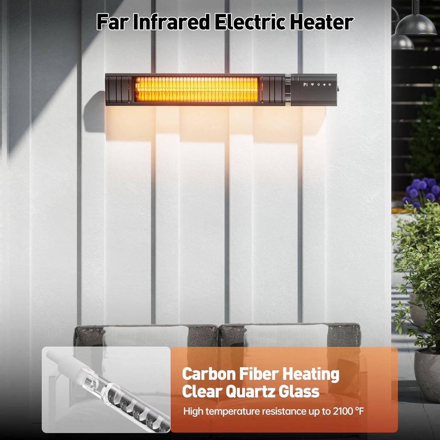 1500W Infrared Patio Heater, WiFi App Control, 9 Heat Levels and 24H Timer for Outdoor Heating