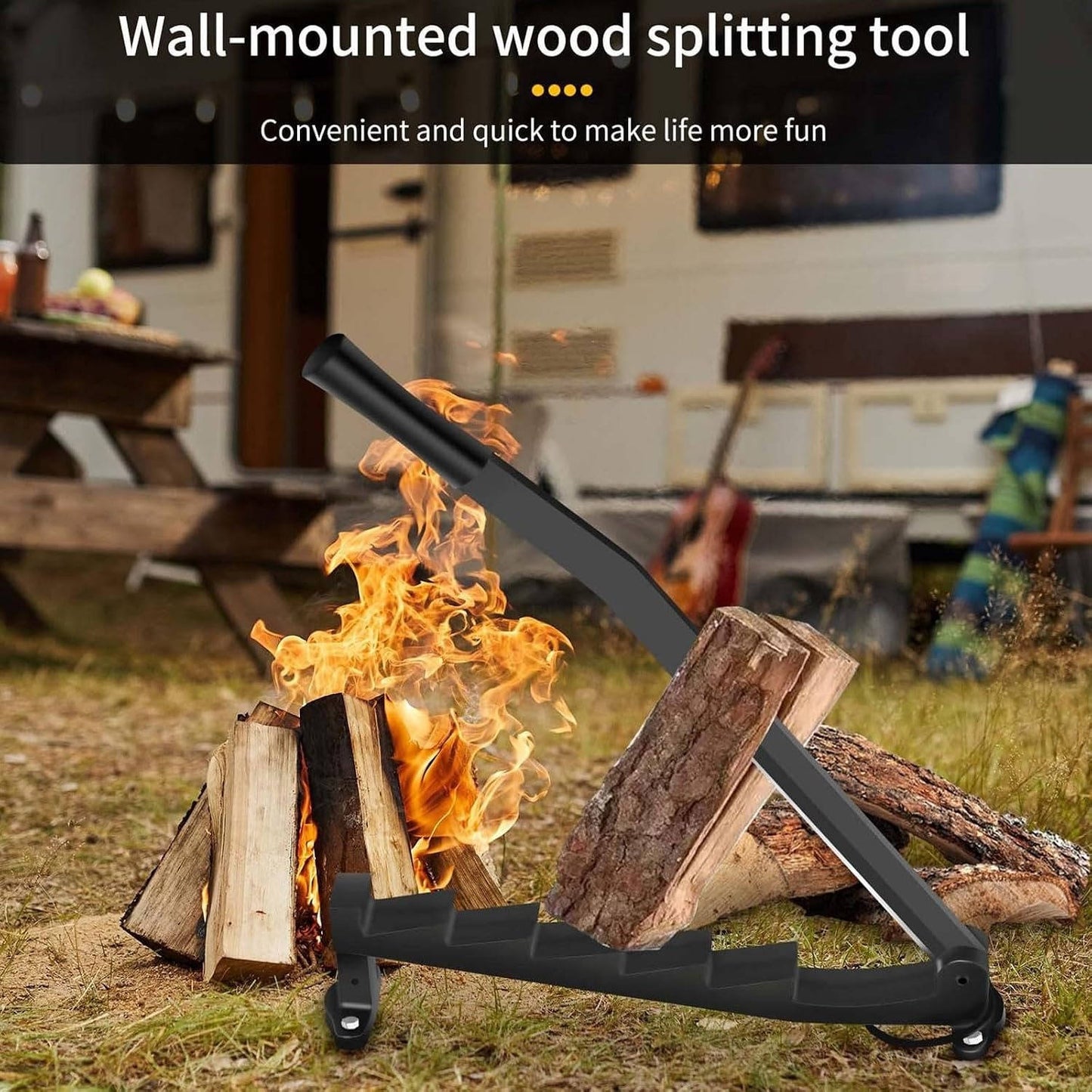 Hanging Carbon Steel Firewood Chopping Machine, Portable Wall Mounted Wood Kindling Splitter