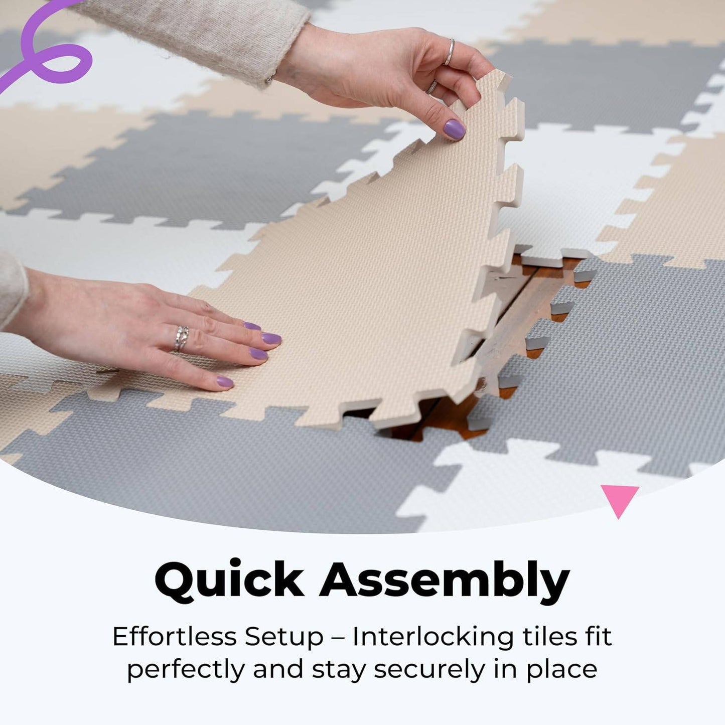 Baby Play Mat, Soft Interlocking Foam Floor Tiles, 74x74 Playpen Mat for Crawling and Development