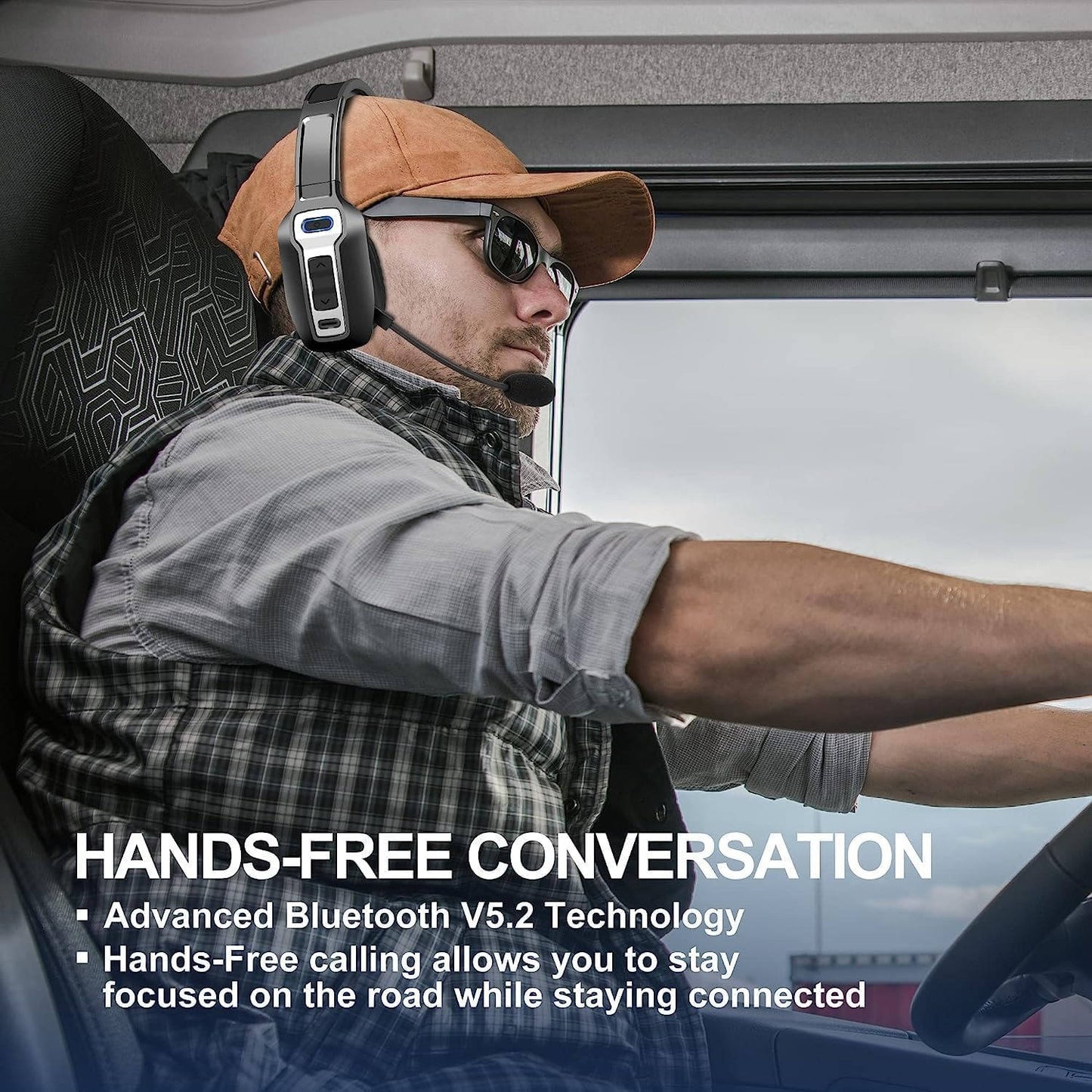 Trucker Headset, Noise Cancelling Bluetooth Wireless Headset with Microphone for Truck Drivers