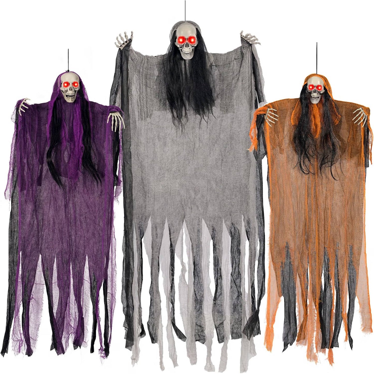 3 Pack Halloween Decorations, Lighted Eye Skeleton Ghosts for Indoor and Outdoor Halloween Decor