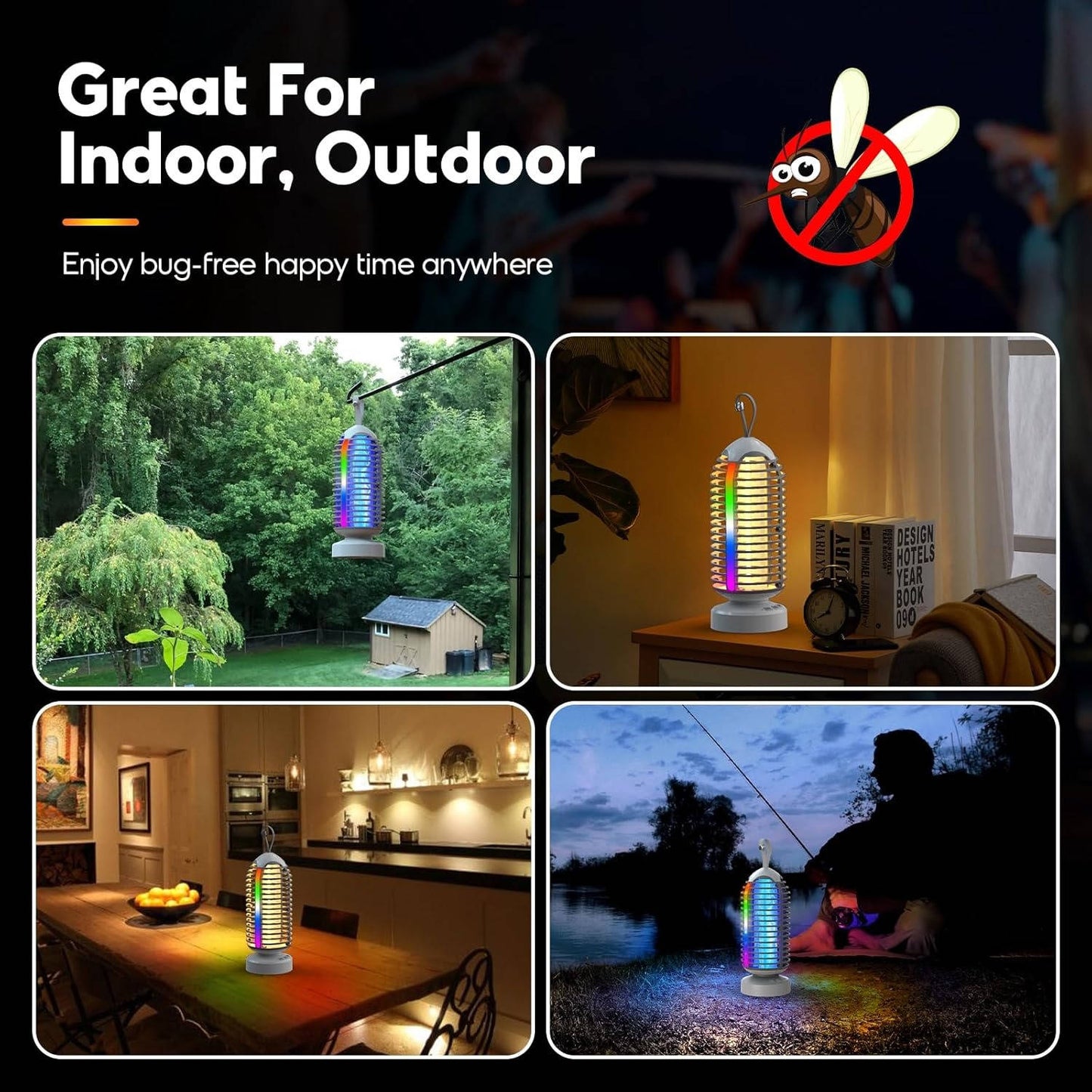 Cordless Bug Zapper with Marquee Light, Mosquito Zapper Indoor Outdoor for Home, Kitchen, Patio, Camping, Party